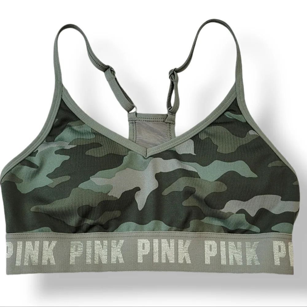Victoria Secret Pink Ultimate Lightly Lined Camo Army Green Bra Bralette Size XS - Picture 14 of 15